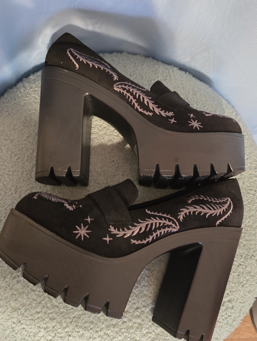 Black Embroidered Platform Loafers - Women's - Picture 3 of 5